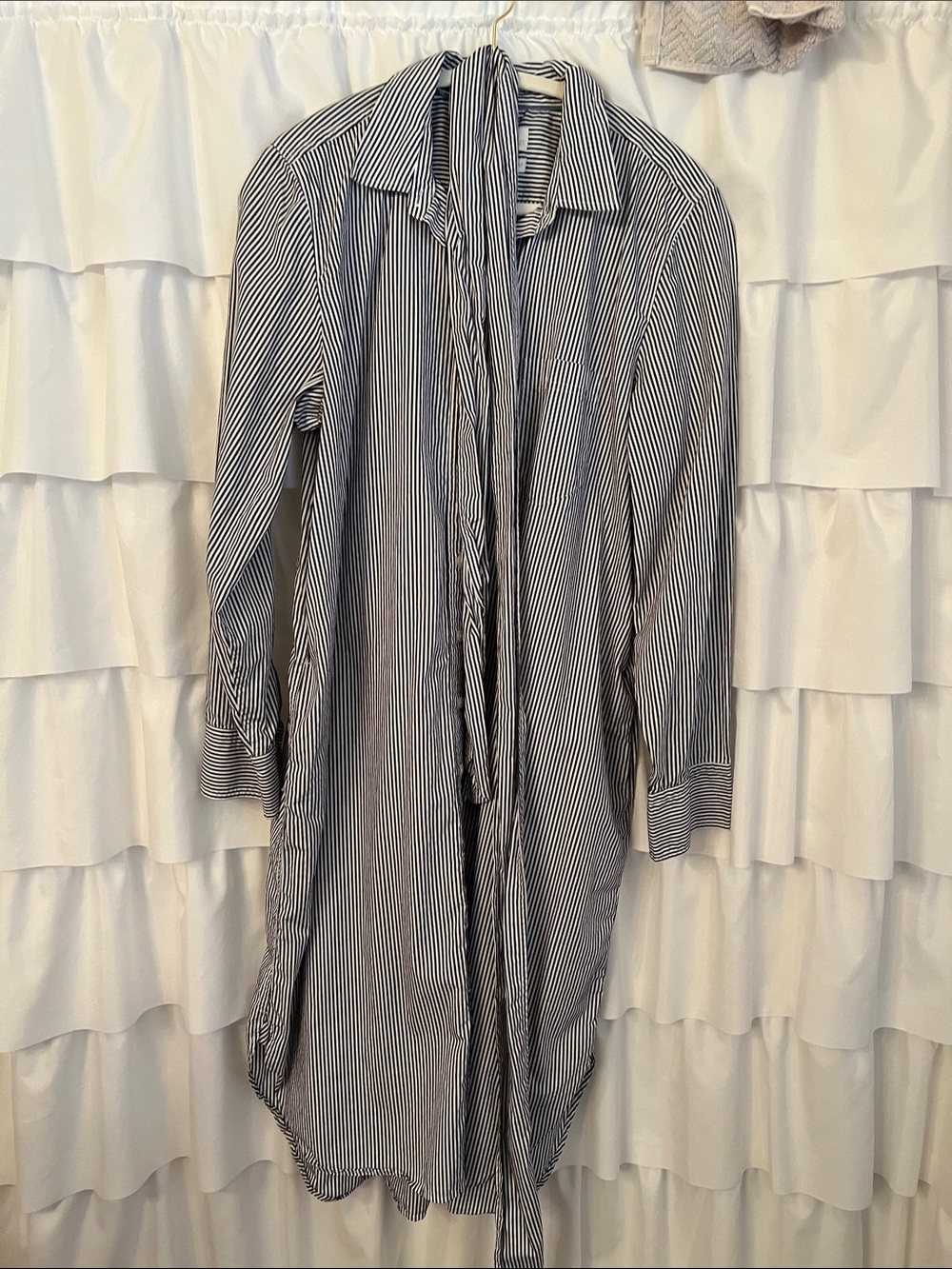 J. Crew Navy and White Striped Long Button-Down Shirt Dress with tie 14